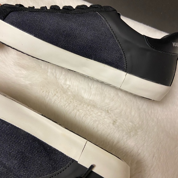 New 9.5 Karl Lagerfeld men’s denim/leather/suede sneakers - Picture 4 of 13